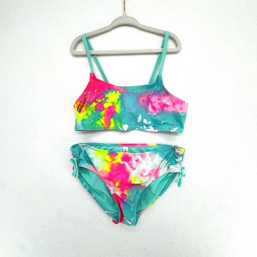 SO Bikini Set Kids 12 Multicolor Florescent Tie Dye Two Piece Swimsuit‎ Colorful